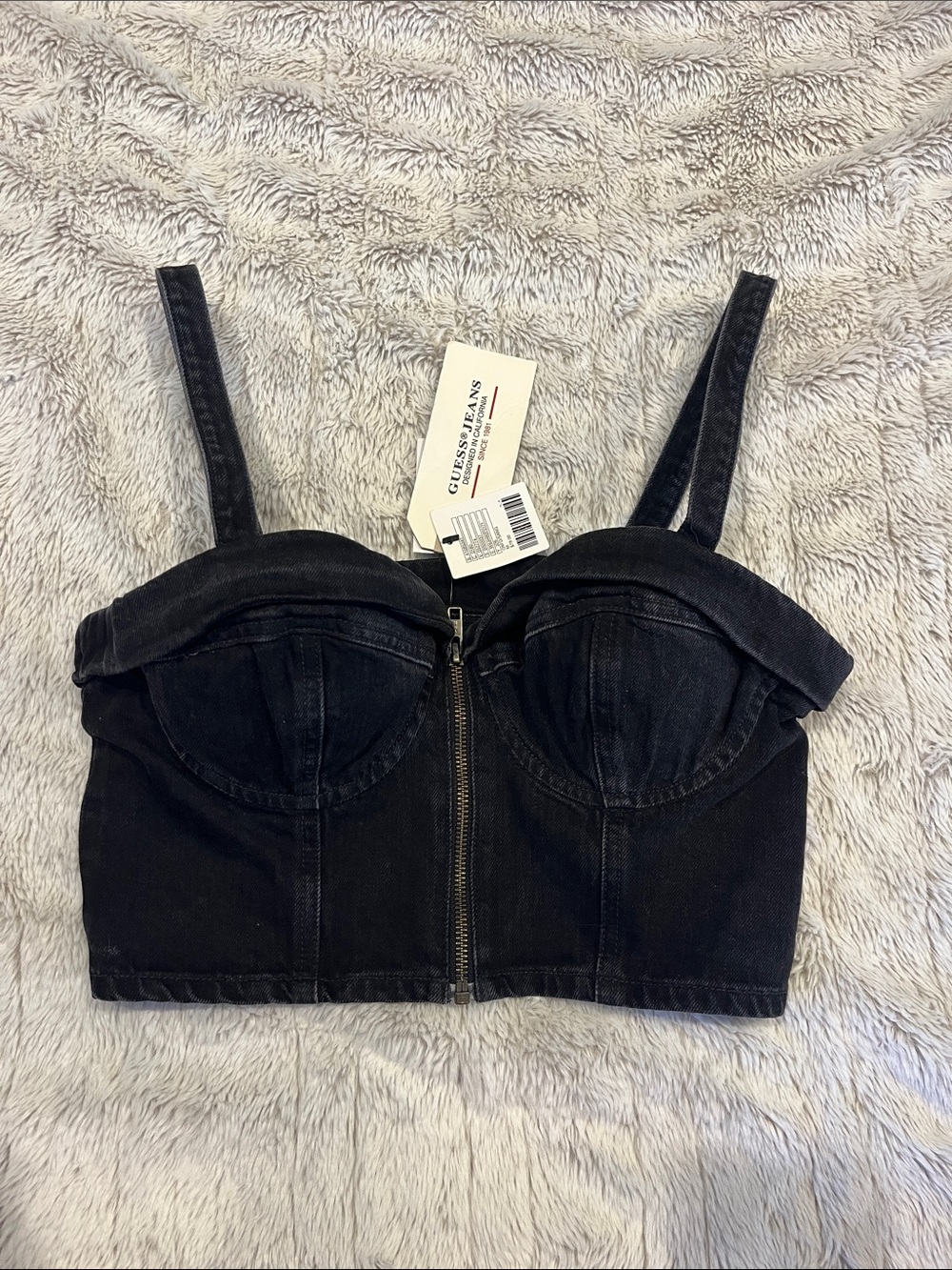 GUESS Black Denim Bustier Crop Top